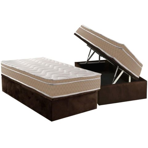 Cama Box Baú Solteiro: Colchão Espuma D33 Paropas Conforto Ultra Firme + Base Crc Suede Brown (
