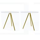 Ver imagem 1 de Kit 2 Mesas Lateral Decorativa Gabriela Base Dourada Tampo Redondo Branco