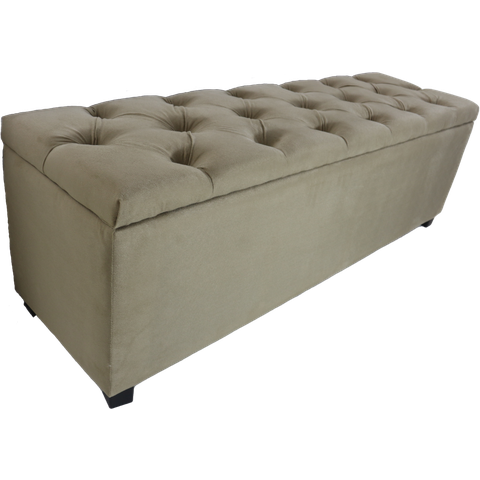 Puf Baú Estofado Tamanho King 190x40x45cm na Cor Bege Alta Capacidade de Armazenagem