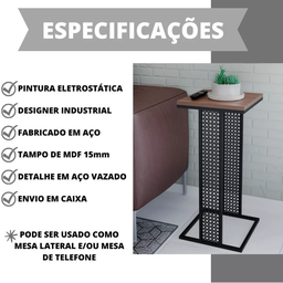 Mesa Lateral ou Canto Estilo Industrial para Sala ou Quarto - 3