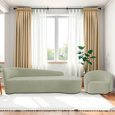 Kit Divã Recamier Orgânico França 250cm Lado Direito e Poltrona Amore Bouclé