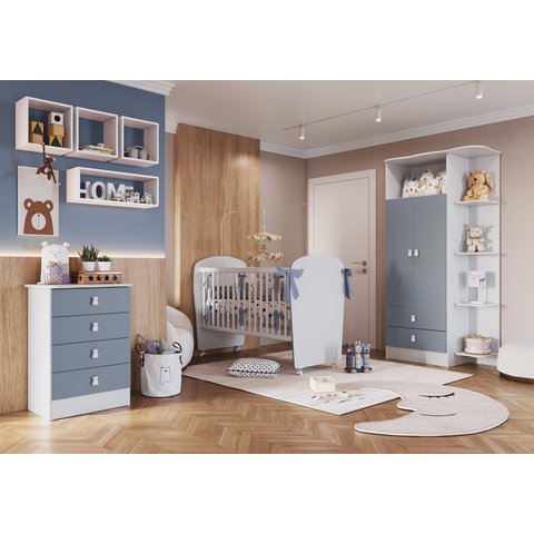 Quarto de Bebê Completo Fofura com Guarda-Roupa 2 Portas, Cômoda e Berço Espresso Móveis