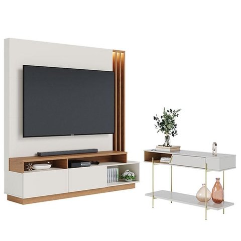 Estante Home Theater Humaita com Aparador para Sala Sena Off White Matte Freijó - Colibri