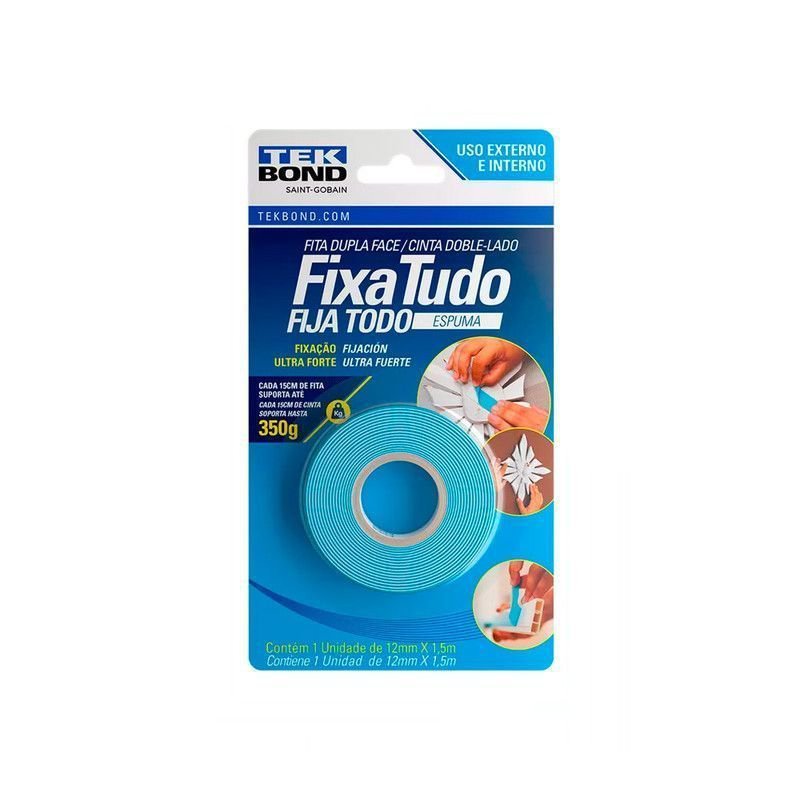 Fita Dupla Face Espuma Fixa Tudo 12mm x 1,5m