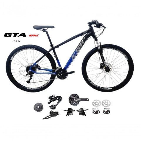 Bicicleta Aro 29 Ksw Xlt Kit 2x9 Gta Sunrun Freio Disco K7 11/36 Pedivela 24/38d Garfo com Trava -