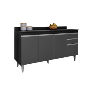 Balcão Cozinha Ayla 150cm Preto com Grafite C/ Tampo - Belliv Decor