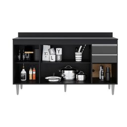 Balcão Cozinha Ayla 150cm Preto com Grafite C/ Tampo - Belliv Decor - 2