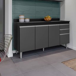 Balcão Cozinha Ayla 150cm Preto com Grafite C/ Tampo - Belliv Decor - 3