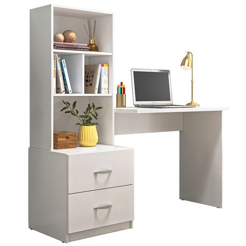 Escrivaninha Multifuncional 2 Gavetas 138cm Branco Plla