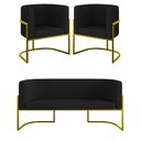 Ver imagem 1 de Kit 2 Poltronas + Sofá 2 Lugares Base de Metal Gold Corino Cor:preto