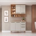 Ver imagem 1 de Cozinha Compacta Modulada 4 Peças com Tampo 1,20m e Nicho Decorativo Isabelle Bege/Freijó/Arenas