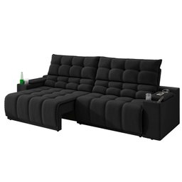 Sofá Connect Premium 2,00m Assento Retrátil/reclinável com Porta Copos e Entrada Usb Suede Preto - 4