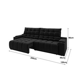 Sofá Connect Premium 2,00m Assento Retrátil/reclinável com Porta Copos e Entrada Usb Suede Preto - 3