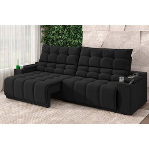 Sofá Connect Premium 2,00m Assento Retrátil/reclinável com Porta Copos e Entrada Usb Suede Preto