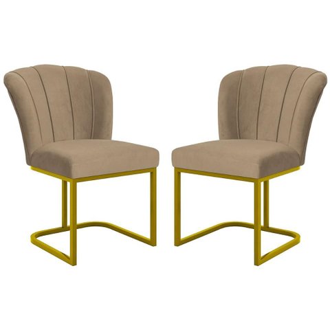 Kit 2 Cadeiras Poltrona Flor Pés Metal Dourado Mesa Quarto Cozinha Cor:capuccino