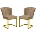 Ver imagem 1 de Kit 2 Cadeiras Poltrona Flor Pés Metal Dourado Mesa Quarto Cozinha Cor:capuccino