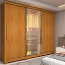 Ver imagem 1 de Guarda-Roupa Casal 3 Portas 1 Porta Reflecta com LED com Pés 100% MDF Royale Marrom/Marrome/Off White