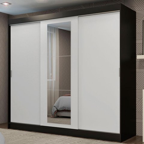 Guarda-roupa Casal Madesa Kansas 3 Portas de Correr com Espelho 3 Gavetas