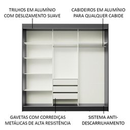 Guarda-roupa Casal Madesa Kansas 3 Portas de Correr com Espelho 3 Gavetas - 5 Guarda-roupa Casal Madesa Kansas 3 Portas de Correr com Espelho 3 Gavetas - 5