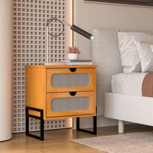 Mesa de Cabeceira Palha Indiana Luxo Titanium com Fino Acabamento 45cm - Nature / Preto