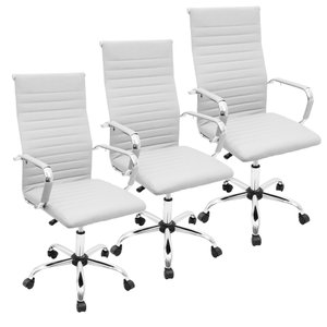 Kit 3 Cadeiras Eames Esteirinha Presidente Escritório Boston Eames Alta - Branca Branco