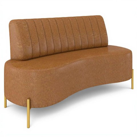 Sofá 2 Lugares 160cm Pés Aço Dourado Tamar Sintético Camel Z08 - Mpozenato