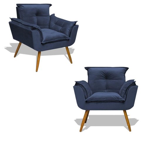 Kit 2 Poltrona Opala Decoração Sala Estar Azul Marinho