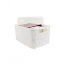 Ver imagem 1 de Cesto Caixa Organizadora Rattan de Plástico Resistente Médio com Tampa Capacidade 8 Litros Cor: