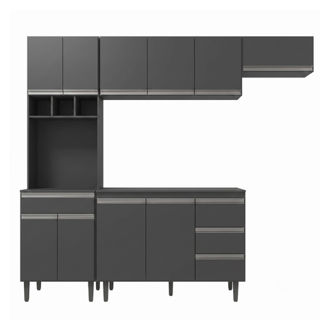 Cozinha Completa Premium Ravena 240cm com Torre Quente:Cinza Fosco