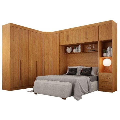 Conjunto Guarda Roupa Modulado Orion Cinamomo Casal 11 Portas 6 Gavetas Leifer Móveis