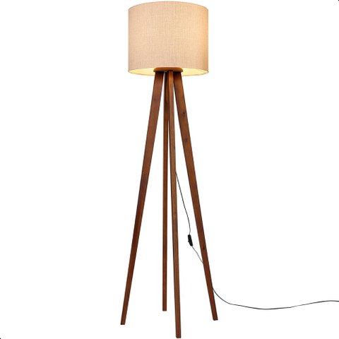 Luminária de Chão Madri com Pés de Madeira e Tecido Mônaco Bege 158cm