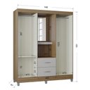Ver imagem 3 de Cômoda 868 4 Gavetas e 1 Porta com Guarda Roupa Solteiro Córdoba 4 Portas Castanho Off White - Poque
