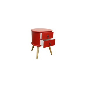 Kit 2 Mesas de Cabeceira Gavetas Retrô Pés Palitos Madeira:vermelho