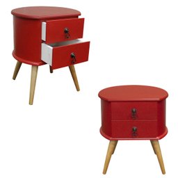 Kit 2 Mesas de Cabeceira Gavetas Retrô Pés Palitos Madeira:vermelho - 2