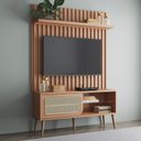 Ver imagem 1 de Kit Rack com Painel para Tv com Fita Led e Tela Palhinha 139cm 100% Mdf Tb324f Dalla Costa-freijó