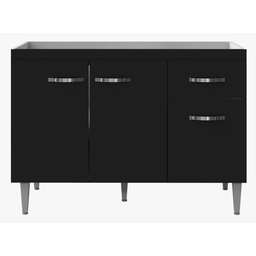 Balcão de Pia 3 Portas Gabriela 120 Cm Preto sem Tampo Ajl - 1