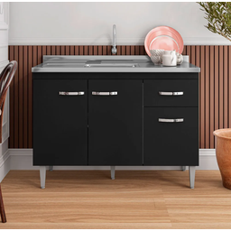 Balcão de Pia 3 Portas Gabriela 120 Cm Preto sem Tampo Ajl - 2