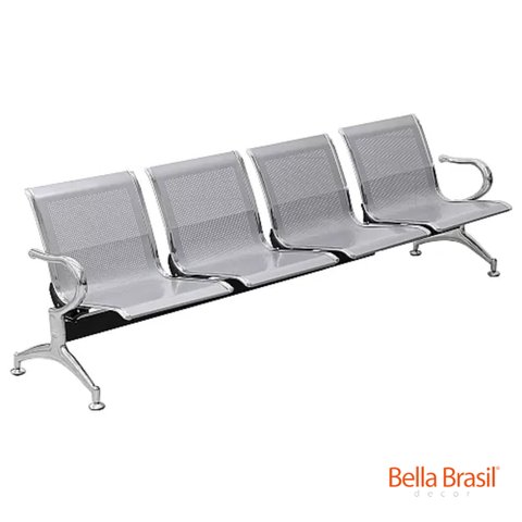 Cadeira Longarina Cromada 4 Lugares 126 - Bella Brasil Decor