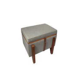 Puff Baú Retangular Linho Claro Cinza 60x40 Cm Organizador - 1