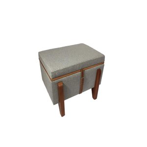 Puff Baú Retangular Linho Claro Cinza 60x40 Cm Organizador