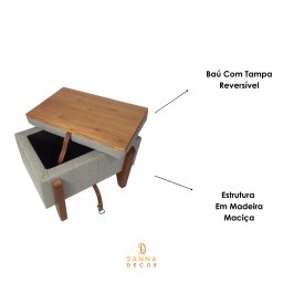Puff Baú Retangular Linho Claro Cinza 60x40 Cm Organizador - 3