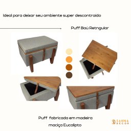 Puff Baú Retangular Linho Claro Cinza 60x40 Cm Organizador - 2