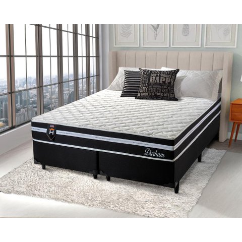 Cama Box Queen c/ Molas Ensacadas Durham Preto 158x198x60