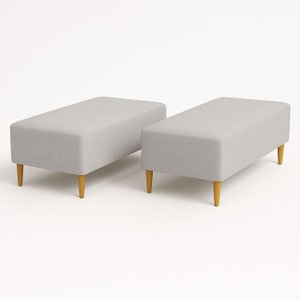 Kit 2 Puffs Bela Manu Madri Pés Palito e Linho Cinza Claro