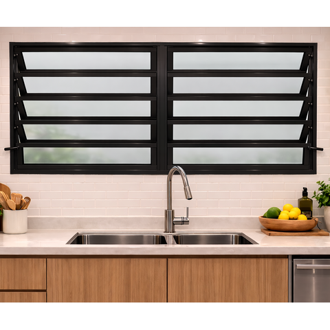 Vitro Basculante 2 Seções 100x200 Alumínio Preto Linha 25