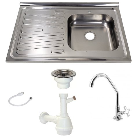 Pia Inox Fabrinox PSD800D 80x52cm, cuba direita, kit completo