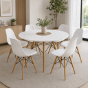 Ver imagem 1 de Conjunto de Mesa Eames Eiffel Redonda 120cm Branco + 6 Cadeiras Brancas