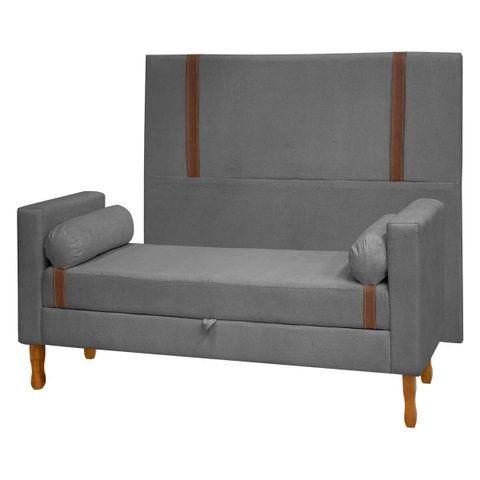 Kit Cabeceira e Calçadeira Baú para Cama Box Casal 140cm Bouclê Cinza Grafite
