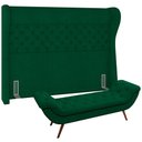 Ver imagem 1 de Kit Cabeceira Cama Box Casal 140 Cm Madrid com Puff Recamier Santorini Bouclê Verde - Lyam Decor
