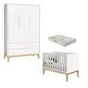 Ver imagem 1 de Berço Americano e Guarda Roupa 3 Portas New Classic Branco com Pés Madeira Natural e Colchão Gazin –